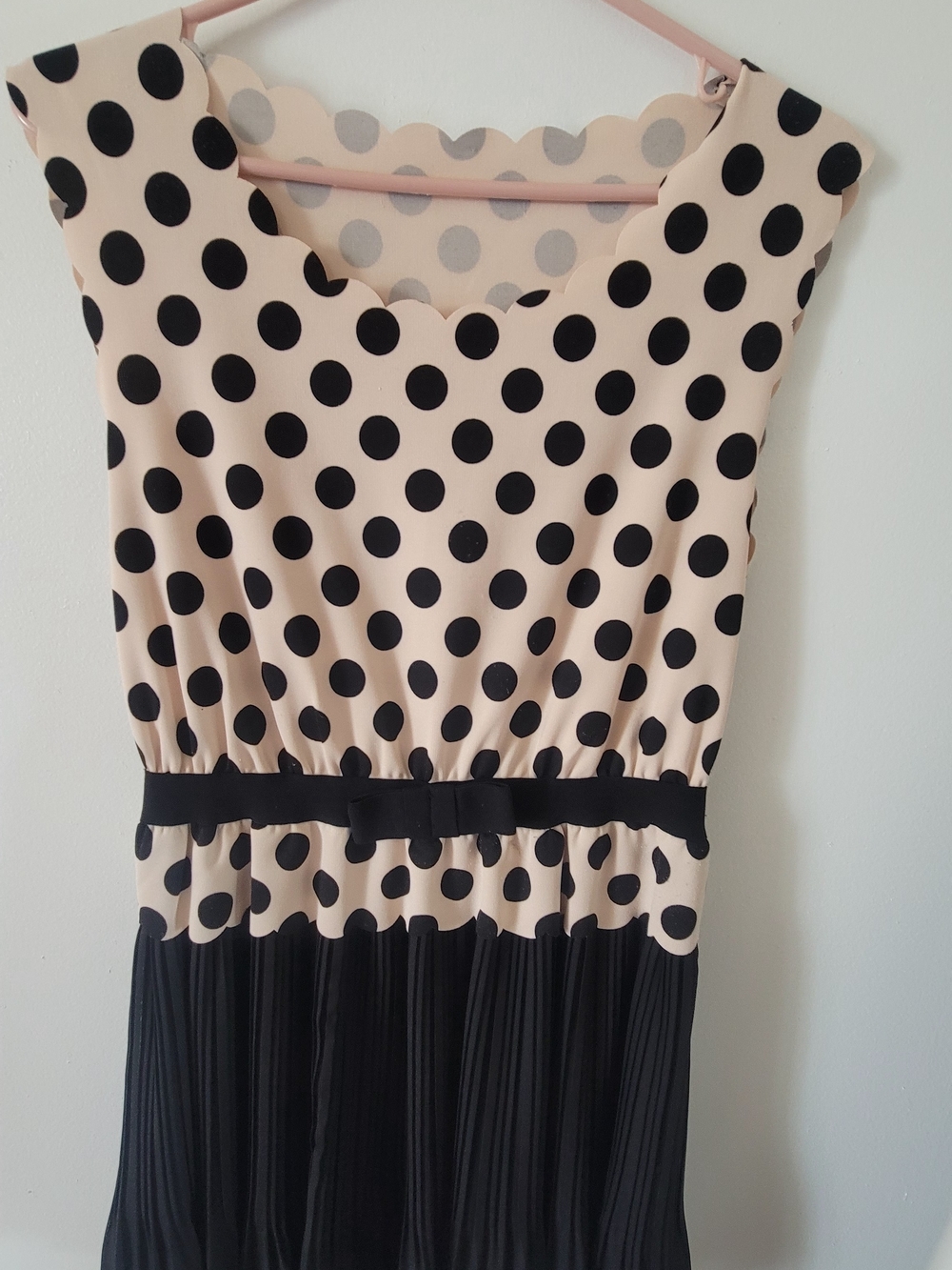 Polka Dot Scallop Neck Dress in Cream and Black
